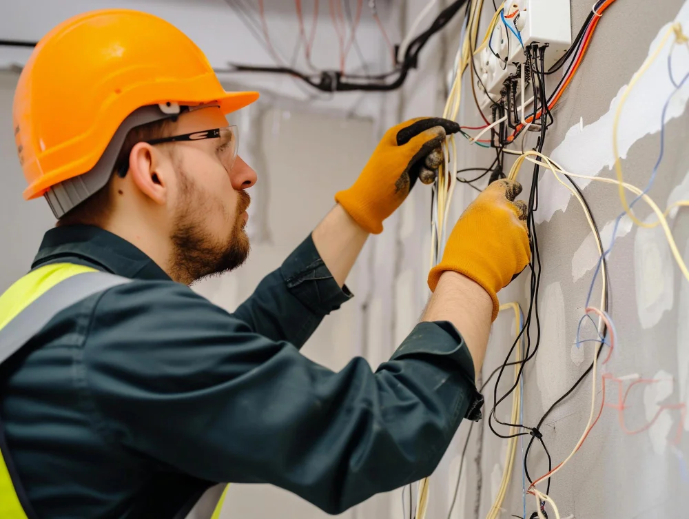 Electrician installing indoor wiring